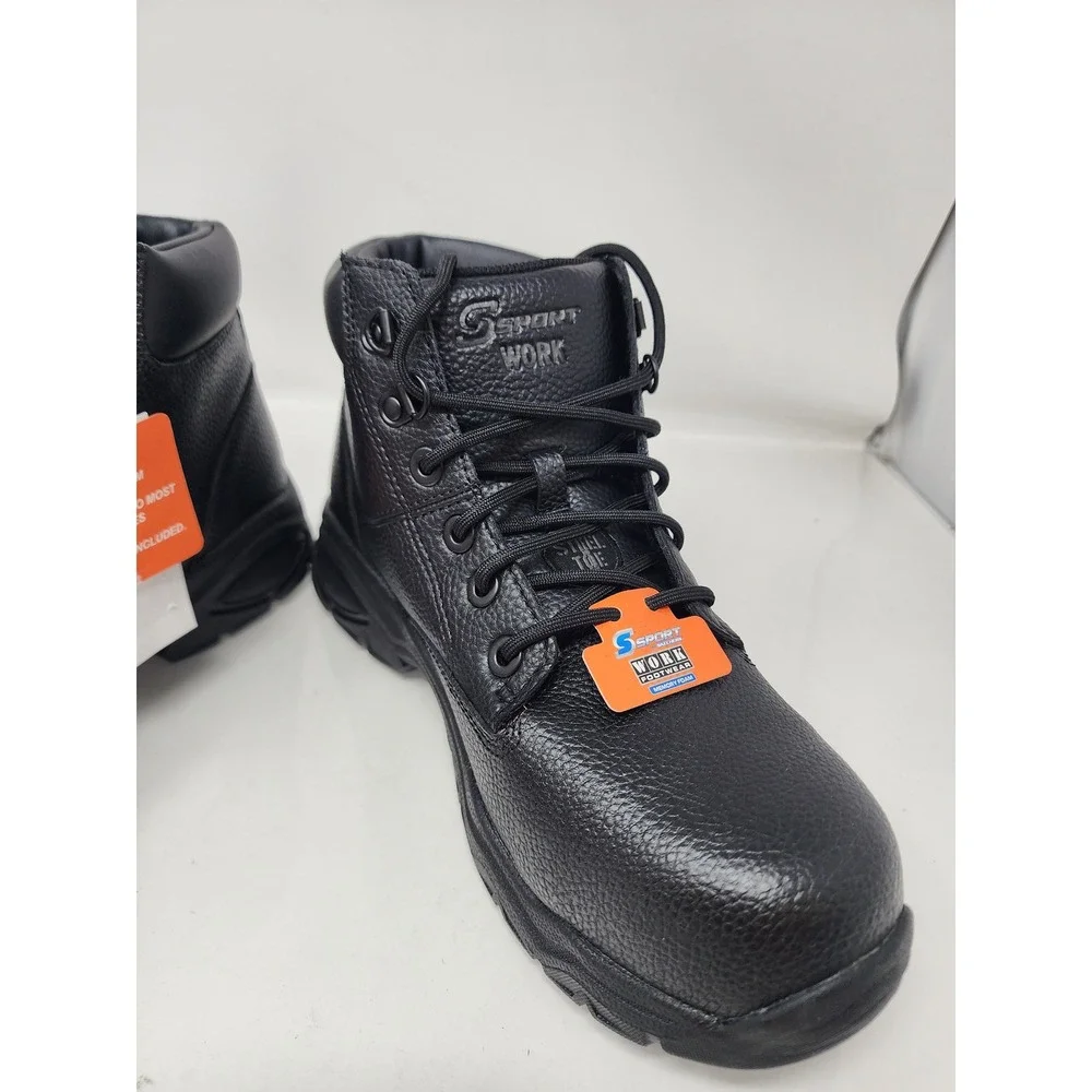S Sport Mens Elton Steel Toe Work Boots Black Leather Casual Size 9